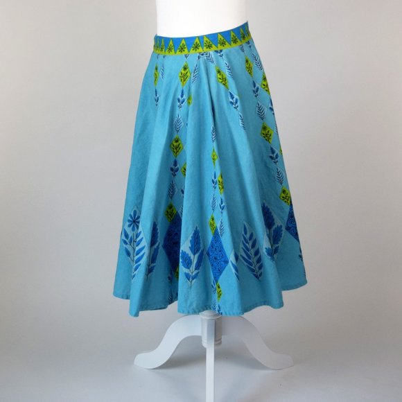 Viola Anthropologie Rare "Blue Jay Skirt" Retro Blue/Teal Skirt Size 2 - Picture 3 of 8